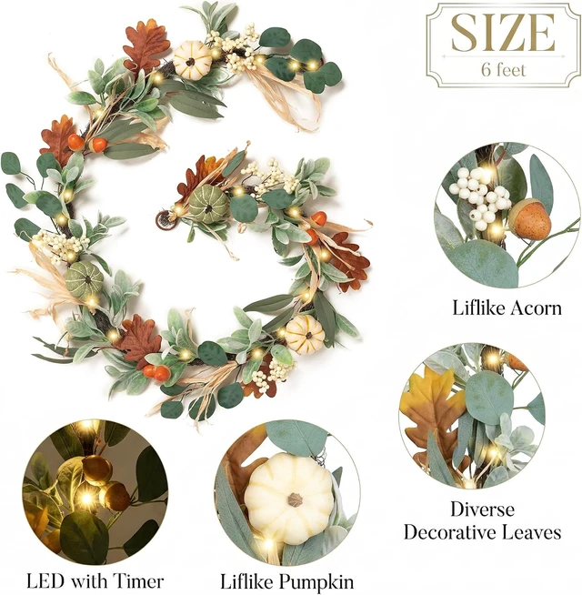 Alt view image 5 of 7 - 6ft Fall Garland for Mantle with Pumpkins