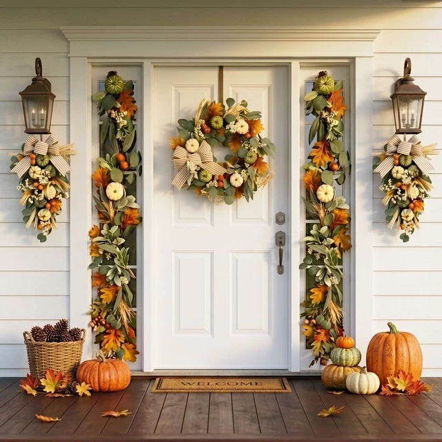 Alt view image 6 of 7 - 6ft Fall Garland for Mantle with Pumpkins
