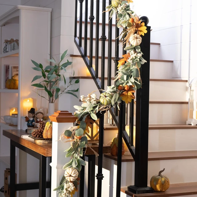 Alt view image 7 of 7 - 6ft Fall Garland for Mantle with Pumpkins