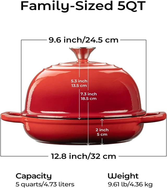 Alt view image 5 of 7 - 5QT Enameled Cast Iron Sourdough Bread Oven for Homemade, Red