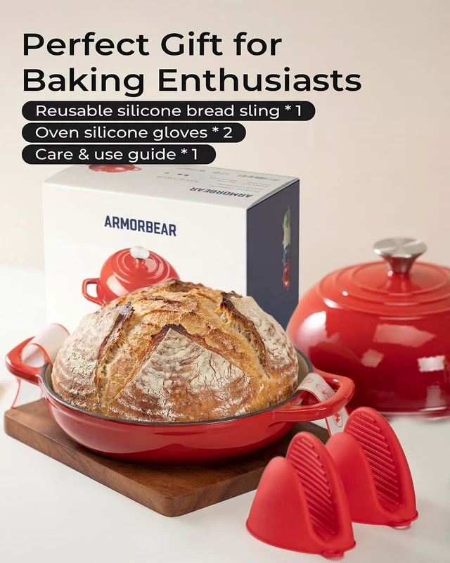 Alt view image 6 of 7 - 5QT Enameled Cast Iron Sourdough Bread Oven for Homemade, Red