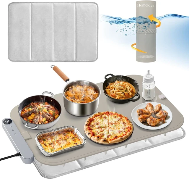 Main image of Warming Mat for Food - Electric Warming Tray with 7-Level Temp Settings & 6 Hours Timer, Full Surface Graphene Heating, Waterproof Dishwasher-Friendly Food Warmer for Parties, Kitchen (Khaki)