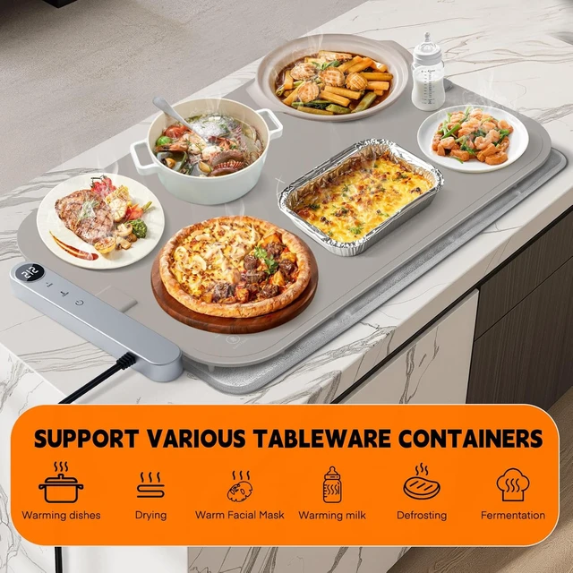 Alt view image 6 of 7 - Warming Mat for Food - Electric Warming Tray with 7-Level Temp Settings & 6 Hours Timer, Full Surface Graphene Heating, Waterproof Dishwasher-Friendly Food Warmer for Parties, Kitchen (Khaki)
