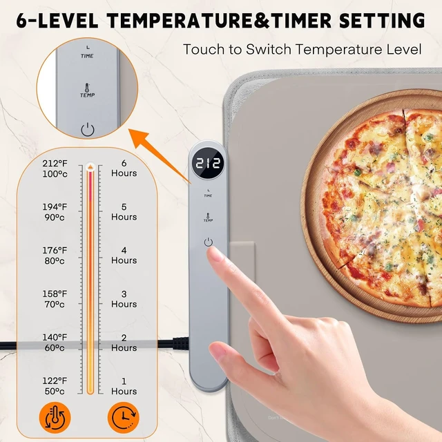 Alt view image 3 of 7 - Warming Mat for Food - Electric Warming Tray with 7-Level Temp Settings & 6 Hours Timer, Full Surface Graphene Heating, Waterproof Dishwasher-Friendly Food Warmer for Parties, Kitchen (Khaki)