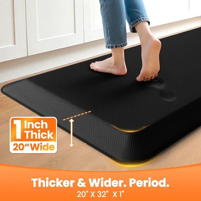 Alt view image 2 of 7 - 1-Inch Thick Anti-Fatigue Mat for Kitchen and Standing Desk, 20"x32", Black