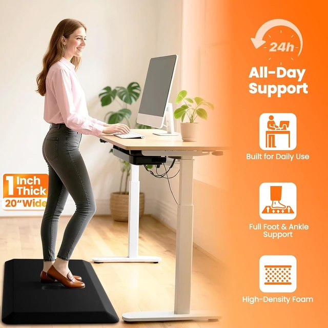 Alt view image 3 of 7 - 1-Inch Thick Anti-Fatigue Mat for Kitchen and Standing Desk, 20"x32", Black