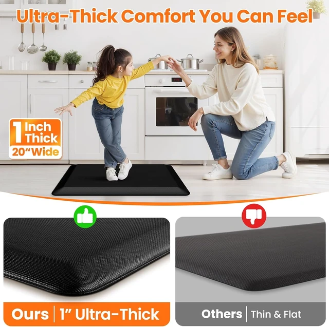 Alt view image 6 of 7 - 1-Inch Thick Anti-Fatigue Mat for Kitchen and Standing Desk, 20"x32", Black