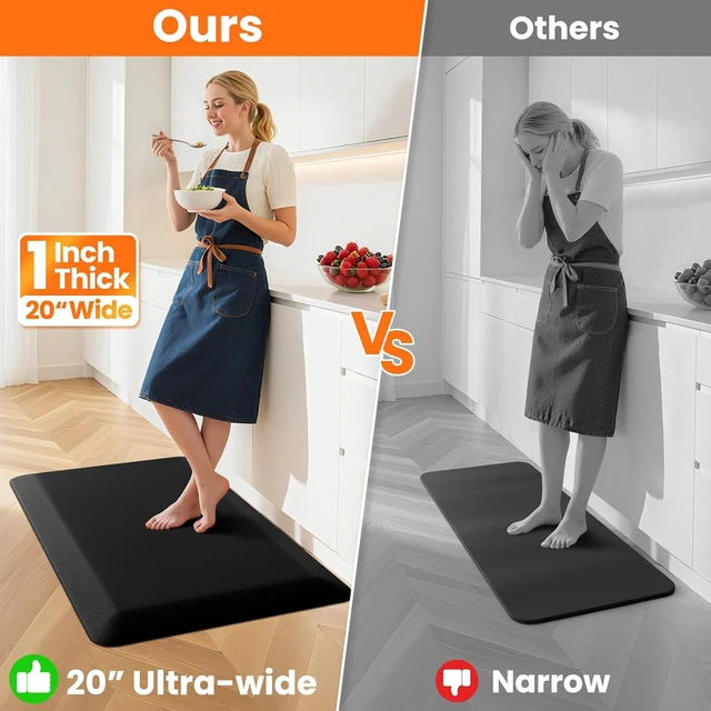Alt view image 7 of 7 - 1-Inch Thick Anti-Fatigue Mat for Kitchen and Standing Desk, 20"x32", Black