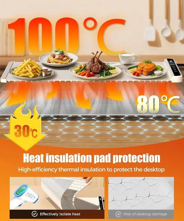 Alt view image 2 of 7 - Warming Mat for Food, 26x15 Inch, Off White, Fast Heat, Child Lock