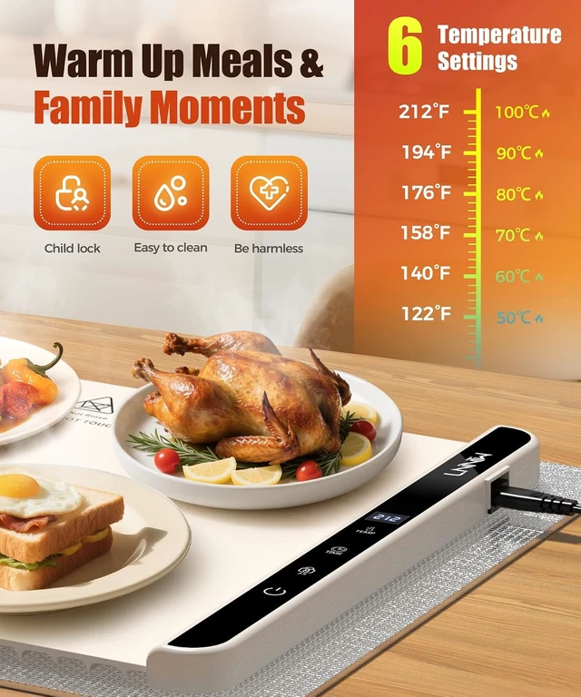 Alt view image 3 of 7 - Warming Mat for Food, 26x15 Inch, Off White, Fast Heat, Child Lock