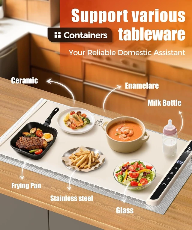 Alt view image 4 of 7 - Warming Mat for Food, 26x15 Inch, Off White, Fast Heat, Child Lock