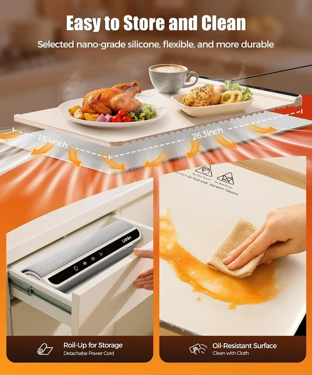 Alt view image 5 of 7 - Warming Mat for Food, 26x15 Inch, Off White, Fast Heat, Child Lock