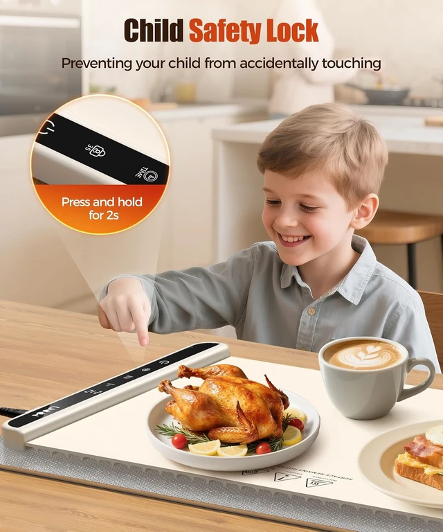 Alt view image 7 of 7 - Warming Mat for Food, 26x15 Inch, Off White, Fast Heat, Child Lock