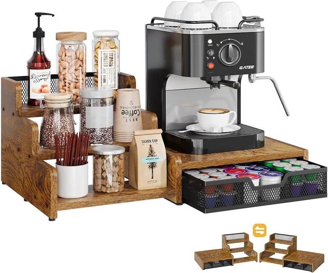 Main image of Coffee Station Organizer with K Cup Holder, 28 Pod Capacity,3-Tier Syrup Rack with Coffee Pod Holder Drawer, Coffee Bar organizer Countertop for Accessories,Rustic Brown