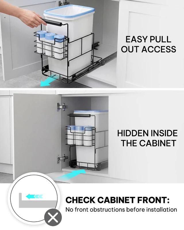 Alt view image 5 of 7 - Pull Out Trash Can Under Cabinet, Fits 30-40 Qt, Bin Not Included
