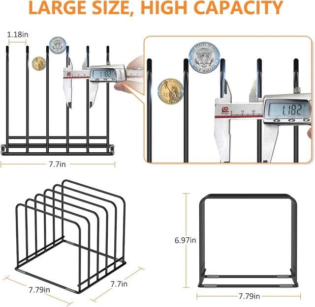 Alt view image 2 of 7 - Kitchen Cabinet Organizer, Steel Cookware Holder, Divided Holder with 5 Slots for Skillets Baking Tray and Chopping Board Rack - Baking Pan Holder Storage (2 PCS)