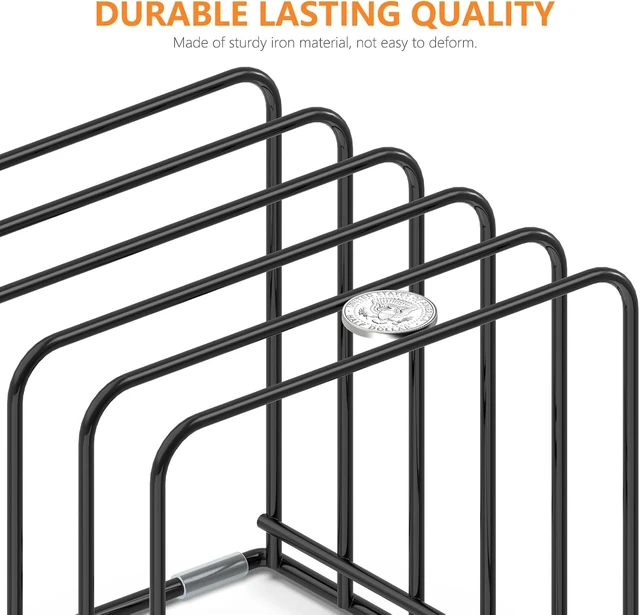 Alt view image 3 of 7 - Kitchen Cabinet Organizer, Steel Cookware Holder, Divided Holder with 5 Slots for Skillets Baking Tray and Chopping Board Rack - Baking Pan Holder Storage (2 PCS)