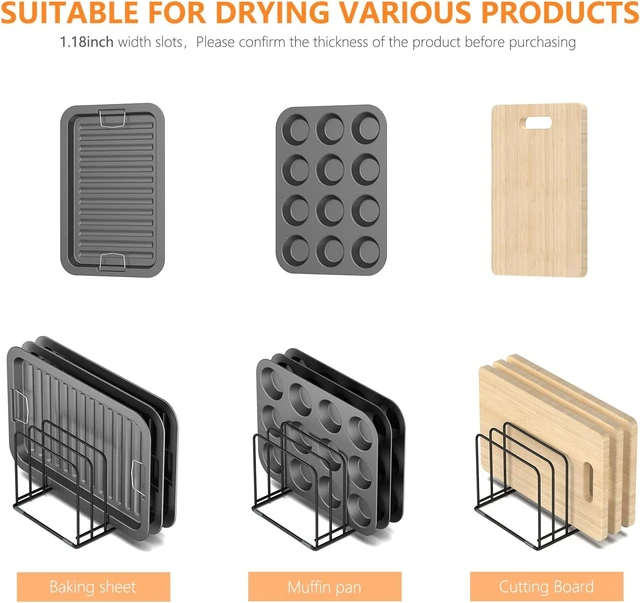 Alt view image 5 of 7 - Kitchen Cabinet Organizer, Steel Cookware Holder, Divided Holder with 5 Slots for Skillets Baking Tray and Chopping Board Rack - Baking Pan Holder Storage (2 PCS)