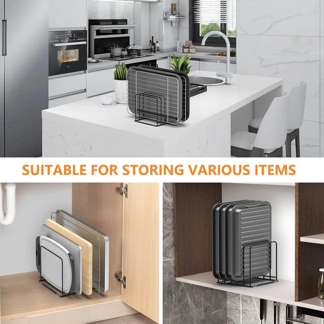 Alt view image 7 of 7 - Kitchen Cabinet Organizer, Steel Cookware Holder, Divided Holder with 5 Slots for Skillets Baking Tray and Chopping Board Rack - Baking Pan Holder Storage (2 PCS)