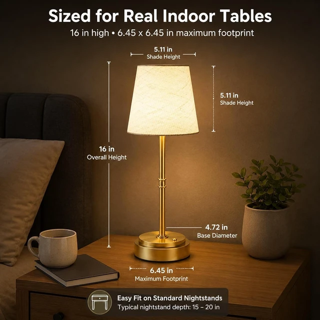 Alt view image 7 of 7 - Rechargeable Cordless Table Lamp, Nightstand to End Table,Gold,1 Pack