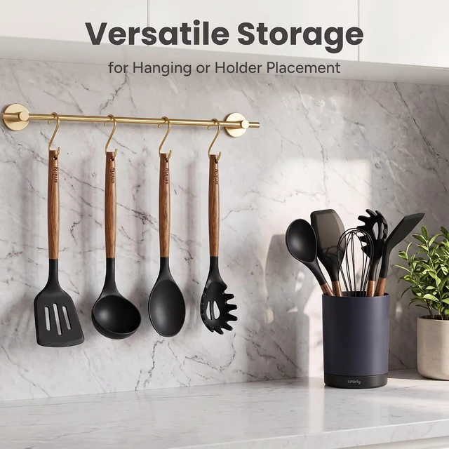 Alt view image 7 of 7 - Silicone Kitchen Utensils Set, 22-Piece Acacia Wood Handle, Black
