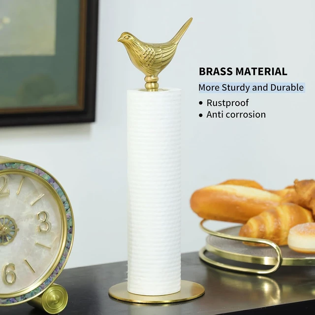 Alt view image 3 of 7 - Luxurious Gold Paper Towel Holder Countertop, Brass Paper Towel Holder for Kitchen, Unique Gold Bird Decor - Sturdy, Durable, and Elegant Home Decor for Kitchen