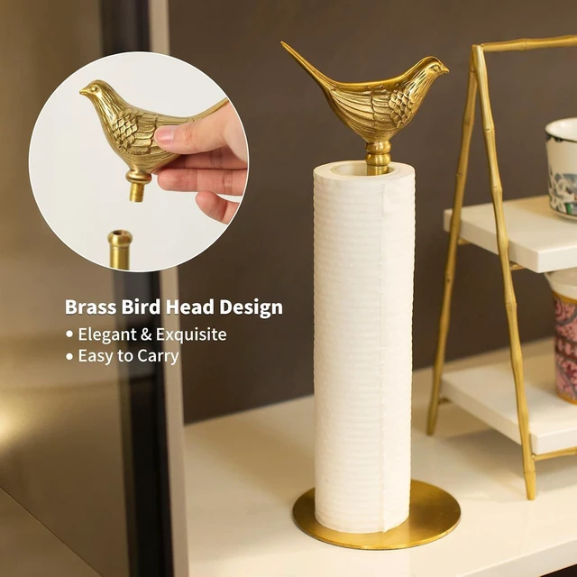 Alt view image 5 of 7 - Luxurious Gold Paper Towel Holder Countertop, Brass Paper Towel Holder for Kitchen, Unique Gold Bird Decor - Sturdy, Durable, and Elegant Home Decor for Kitchen