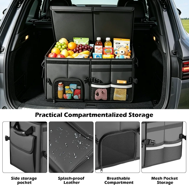 Alt view image 3 of 7 - Car Trunk Organizer, 2 Compartments Car Storage Box with Lip