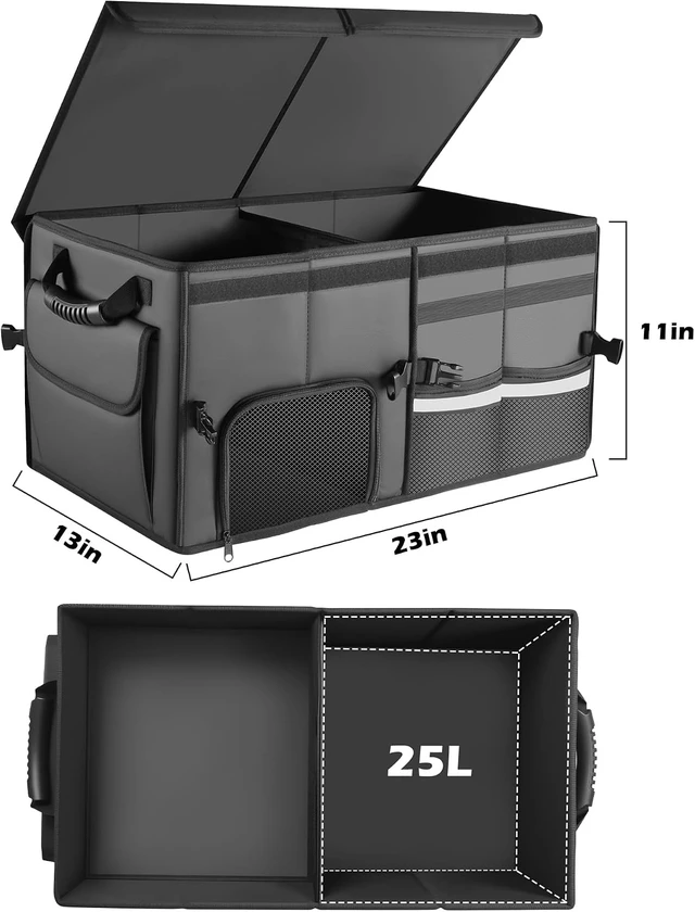 Alt view image 4 of 7 - Car Trunk Organizer, 2 Compartments Car Storage Box with Lip