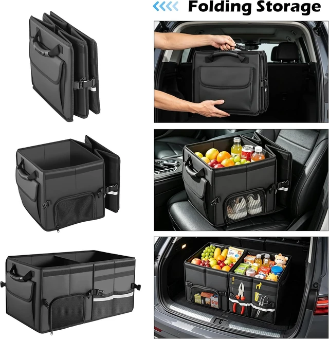 Alt view image 6 of 7 - Car Trunk Organizer, 2 Compartments Car Storage Box with Lip