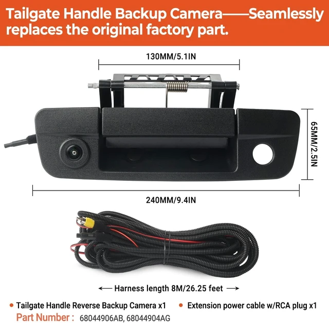 Alt view image 6 of 7 - Tailgate Handle Backup Camera Compatible with 2009-2017 Dodge Ram 1500 2500 3500, Tailgate Latch Door Handle Rear View Waterproof HD Reverse Camera RCA Connector Replaces# 68044906AB,68044904AG