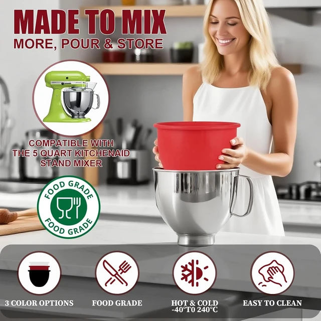 Alt view image 5 of 7 - Silicone Bowl Liners for 5 Qt KitchenAid Mixers, 3 Liners with Lid