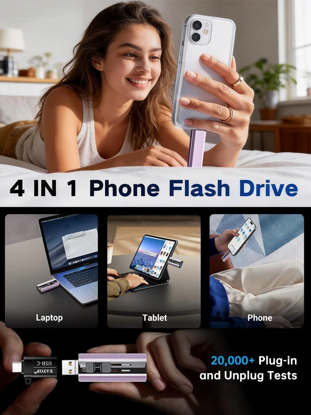Alt view image 2 of 7 - 512GB Flash Drive Intended for iPhone iPad, USB Photo Stick for Photo & Video Backup, External Phone Memory Storage, No App Required, Compatible with iOS, Android & PC, Purple
