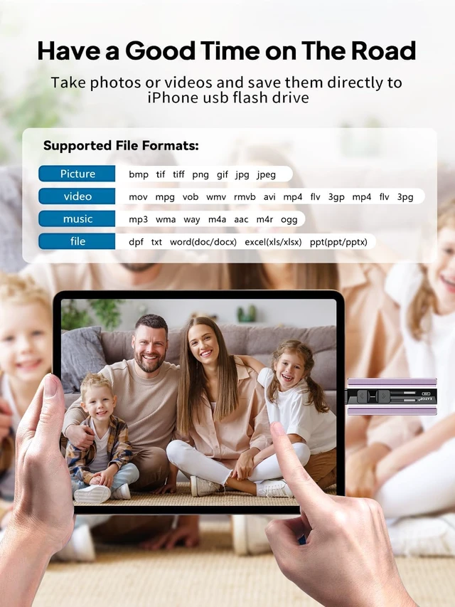Alt view image 5 of 7 - 512GB Flash Drive Intended for iPhone iPad, USB Photo Stick for Photo & Video Backup, External Phone Memory Storage, No App Required, Compatible with iOS, Android & PC, Purple