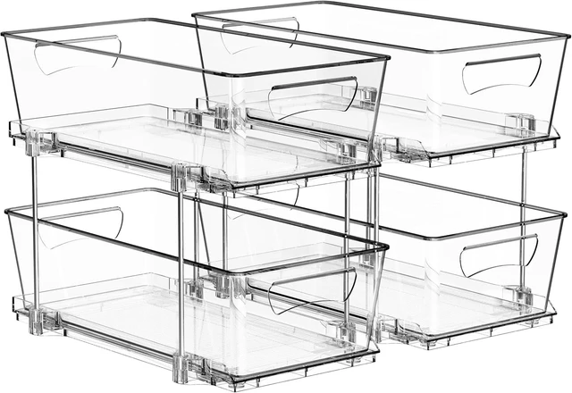 Main image of 2Pcs 2-Tier Slim Drawer Cabinet Pull-Out Organizer, Clear