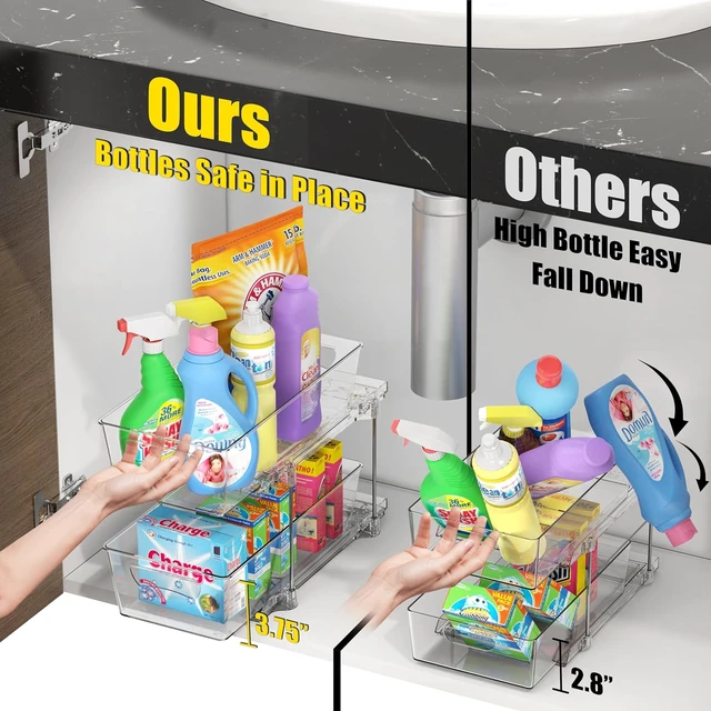Alt view image 3 of 7 - 2Pcs 2-Tier Slim Drawer Cabinet Pull-Out Organizer, Clear
