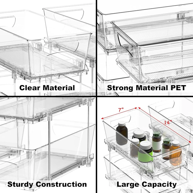 Alt view image 4 of 7 - 2Pcs 2-Tier Slim Drawer Cabinet Pull-Out Organizer, Clear