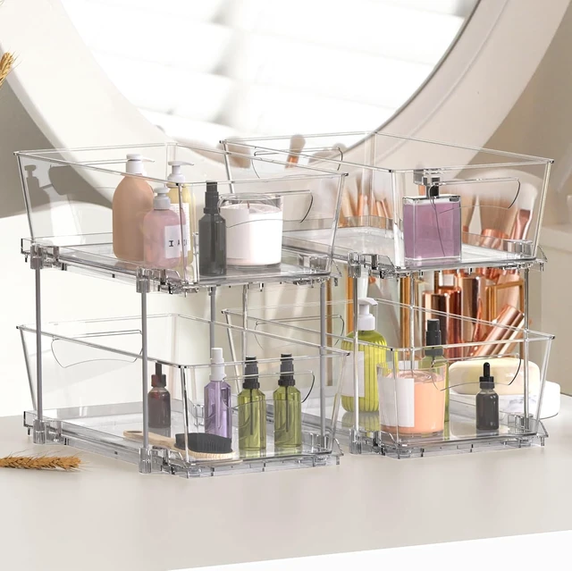 Alt view image 5 of 7 - 2Pcs 2-Tier Slim Drawer Cabinet Pull-Out Organizer, Clear