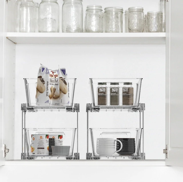 Alt view image 7 of 7 - 2Pcs 2-Tier Slim Drawer Cabinet Pull-Out Organizer, Clear