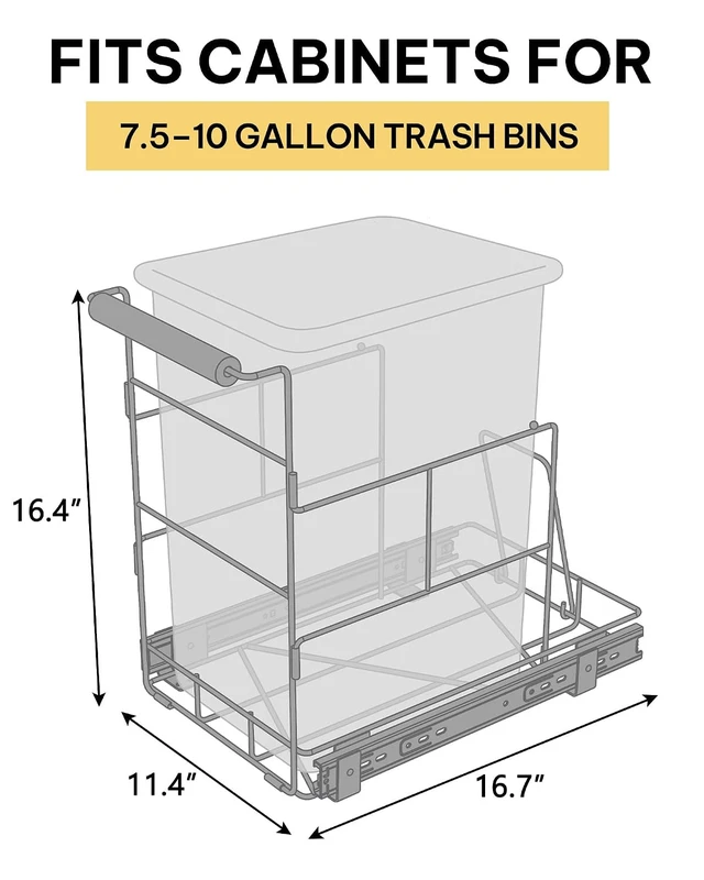 Alt view image 3 of 7 - Pull Out Trash Can Under Cabinet, Fits 30-40 Qt, Bin Not Included