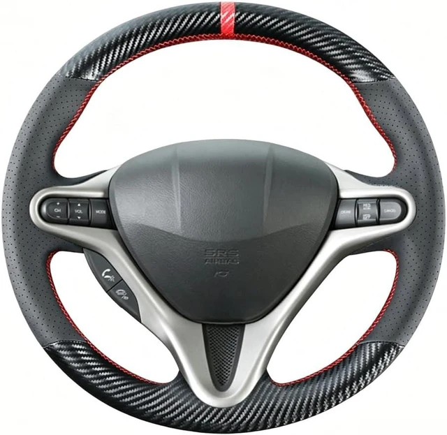 Main image of DIY Stitching Carbon Fiber Steering Wheel Cover for Honda Civic 8th Generation 2006 2007 2008 2009 2010 2011 3 Spokes 13.5-14.5 inches Leather Interior Accessories
