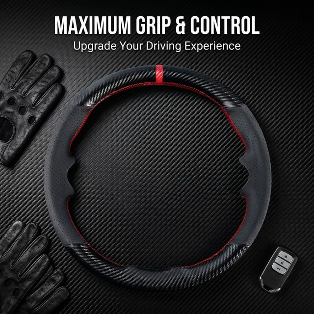 Alt view image 4 of 6 - DIY Stitching Carbon Fiber Steering Wheel Cover for Honda Civic 8th Generation 2006 2007 2008 2009 2010 2011 3 Spokes 13.5-14.5 inches Leather Interior Accessories