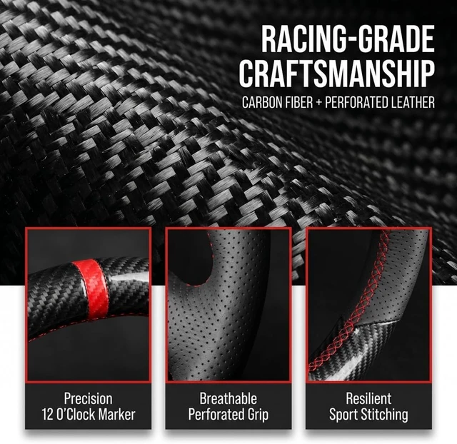 Alt view image 5 of 6 - DIY Stitching Carbon Fiber Steering Wheel Cover for Honda Civic 8th Generation 2006 2007 2008 2009 2010 2011 3 Spokes 13.5-14.5 inches Leather Interior Accessories