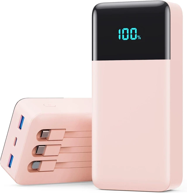 Main image of Portable Charger Power Bank 50800mAh,25W USB C Fast Charging Battery Pack with 3 Built in Cables & LED Display,6 Output 2 Input Travel Essentials Phone Charger for iPhone 17/16/15,Android etc (Pink)