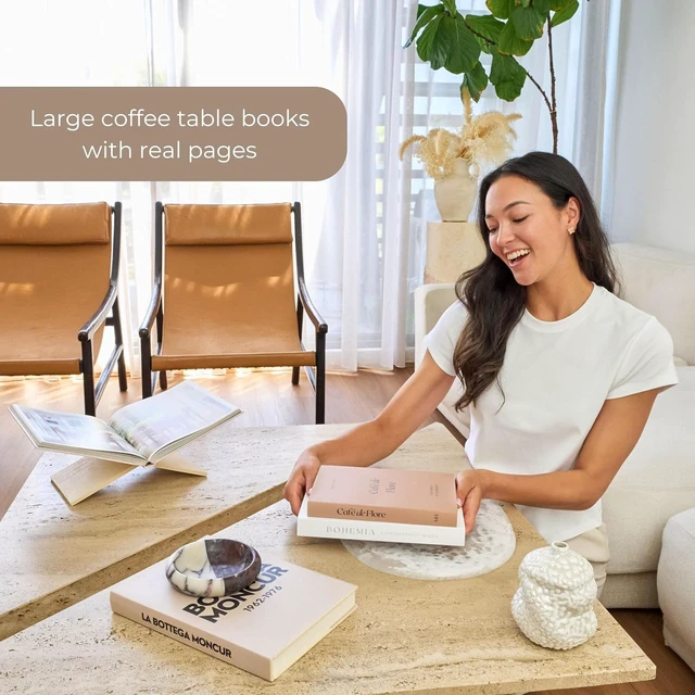 Alt view image 5 of 7 - Decorative Coffee Table Books, Set of 3, Beige Neutral Tones, Real Pages