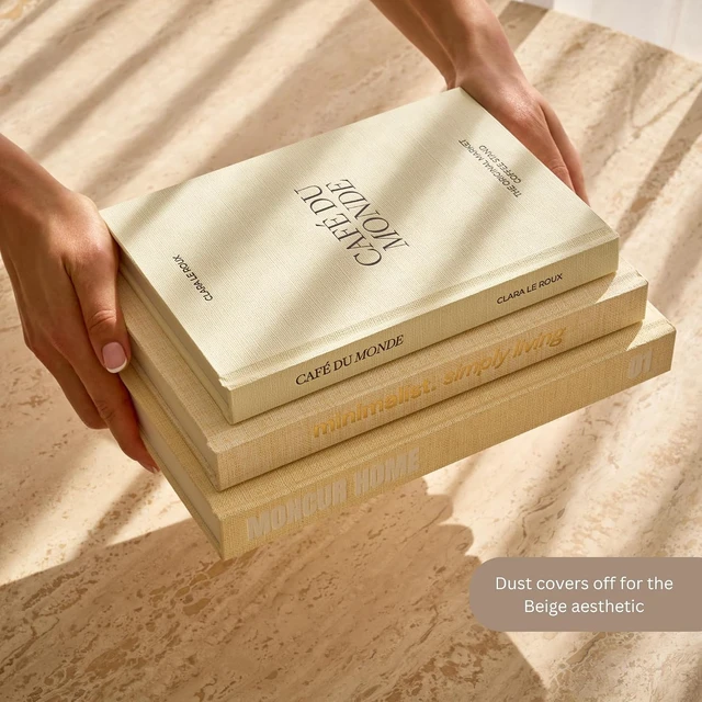 Alt view image 7 of 7 - Decorative Coffee Table Books, Set of 3, Beige Neutral Tones, Real Pages