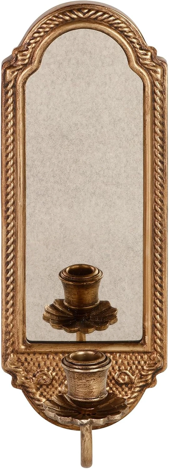 Alt view image 6 of 7 - Vintage Gold Wall-Mounted Candle Sconce with Mirror - Floral Base & 3D Woven Texture for Bathroom, Dining Room, Entryway