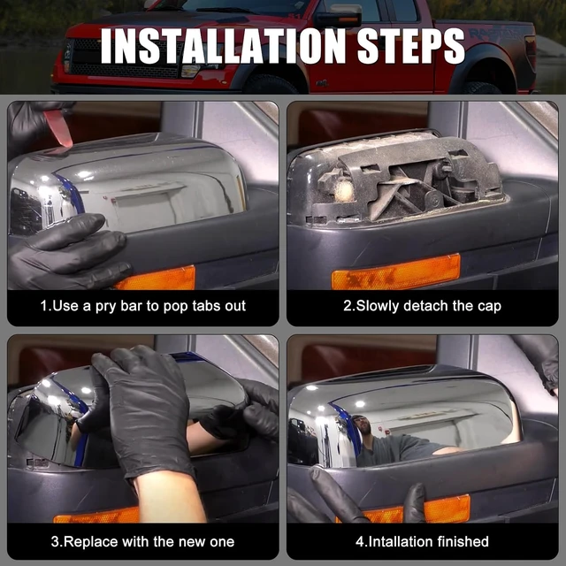 Alt view image 6 of 7 - Chrome Top Half Mirror Covers Caps Replace for 2009-2014 Ford F150
