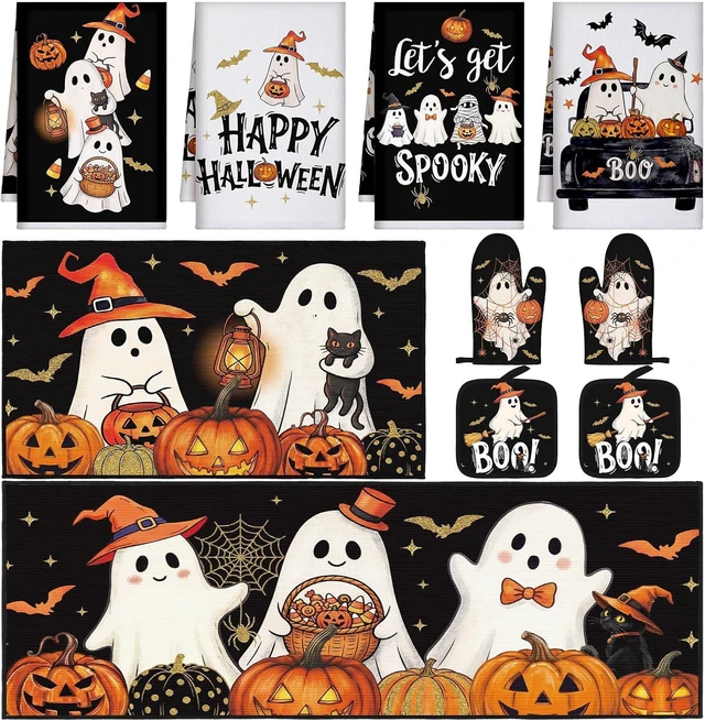 Main image of 10 Pcs Halloween Kitchen Decor Set Ghost Pumpkin Kitchen Accessory