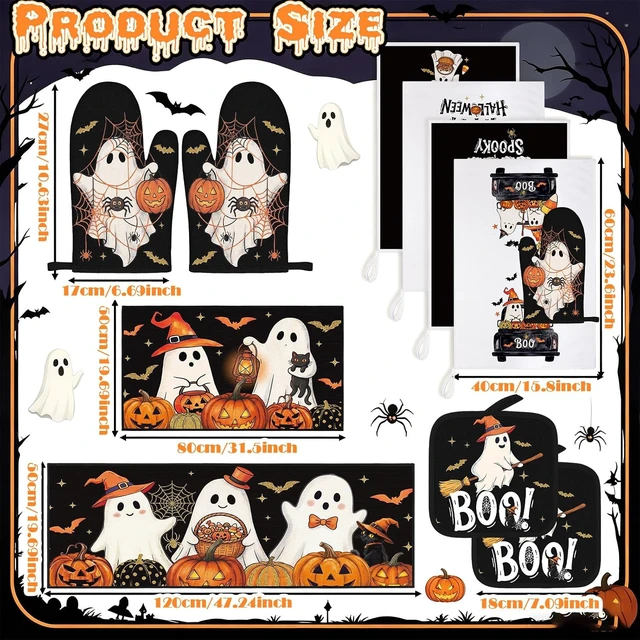 Alt view image 3 of 7 - 10 Pcs Halloween Kitchen Decor Set Ghost Pumpkin Kitchen Accessory